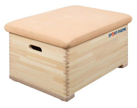 Sport-Thieme Sprungkasten aus Holz mit gepolsterter Lederauflage.