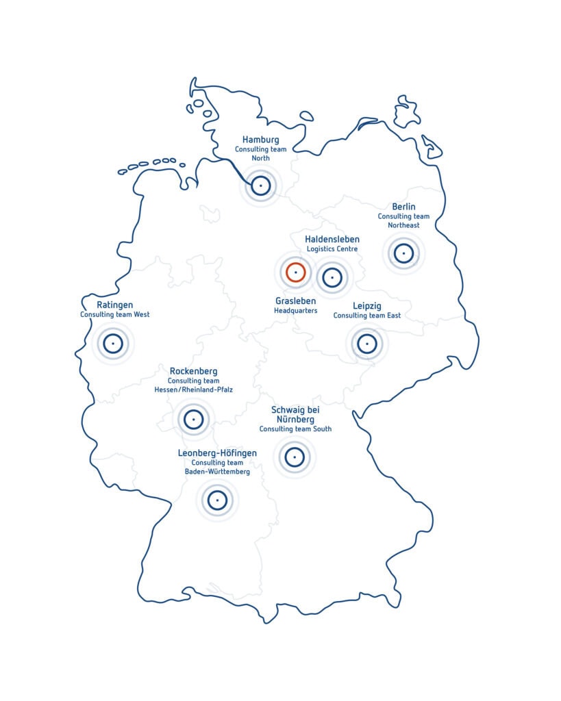 Overview map of Sport-Thieme locations