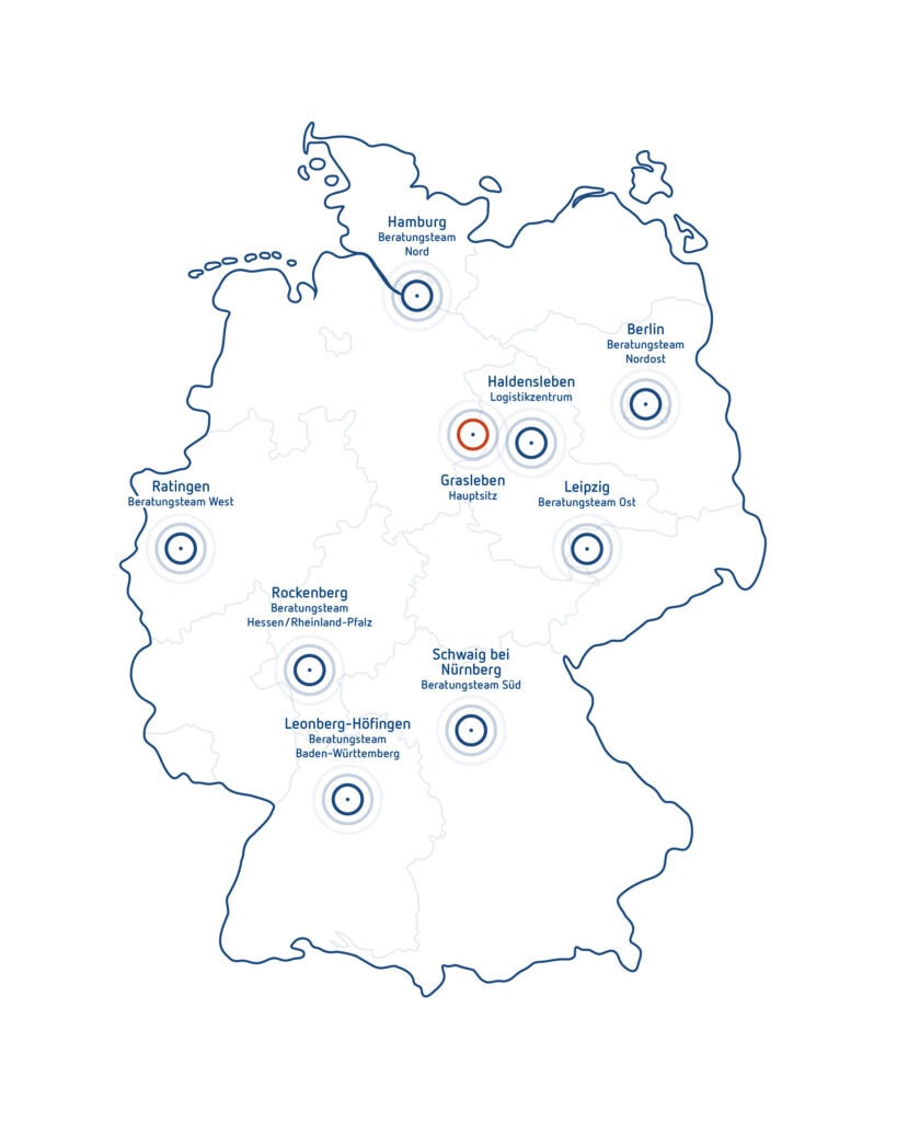 Übersichtskarte der Sport-Thieme Standorte